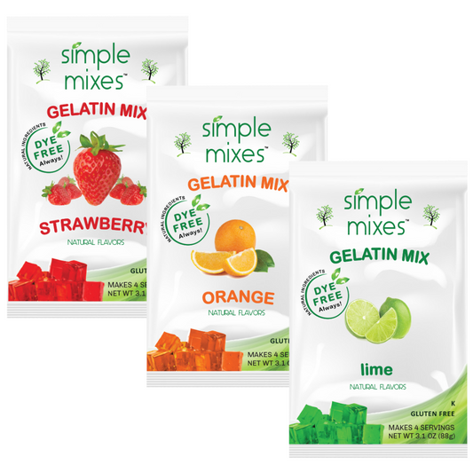 Simple Mixes Natural Dye-Free, Gluten-Free Gelatin Mix, Variety Pack - Strawberry, Orange, Lime, 3 Pack