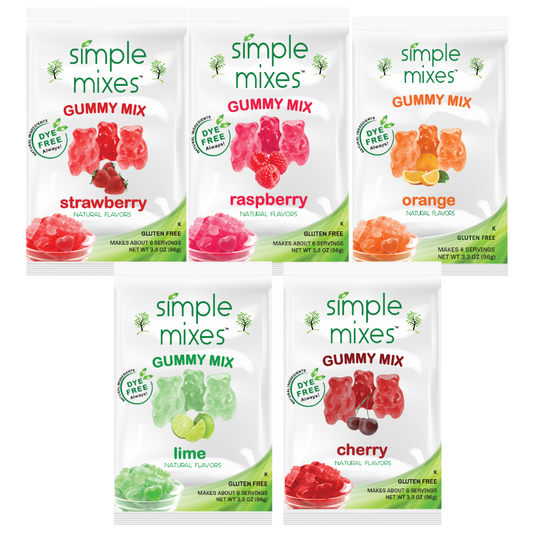 Simple Mixes Natural Dye-Free, Gluten-Free Gummy Mix - Variety - Strawberry, Raspberry, Orange, Lime & Cherry, 5 Pack