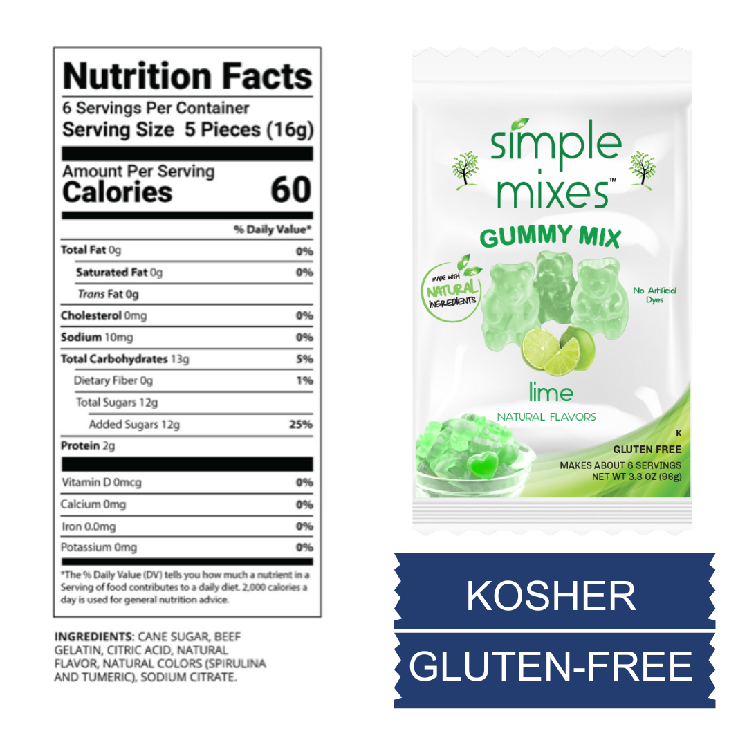 Simple Mixes Natural Gummy Mix, Variety Pack - Strawberry, Lime, Cherry, Healthy Snack, Dye-Free, Lactose-Free, Fat-Free & Gluten-Free, Kosher, 3 Pack