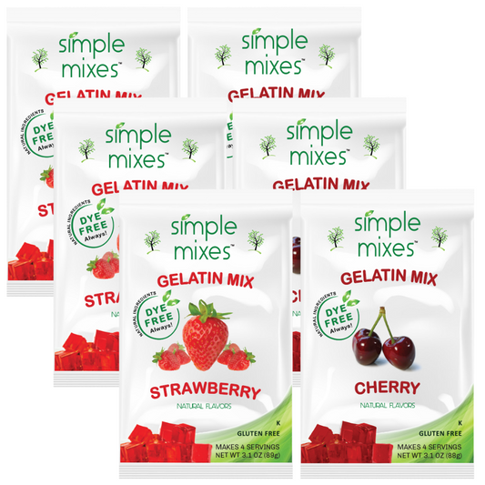 Simple Mixes Natural Dye-Free, Gluten-Free Gelatin Mix, Variety Pack - Strawberry, Lime, Cherry, 6 Pack