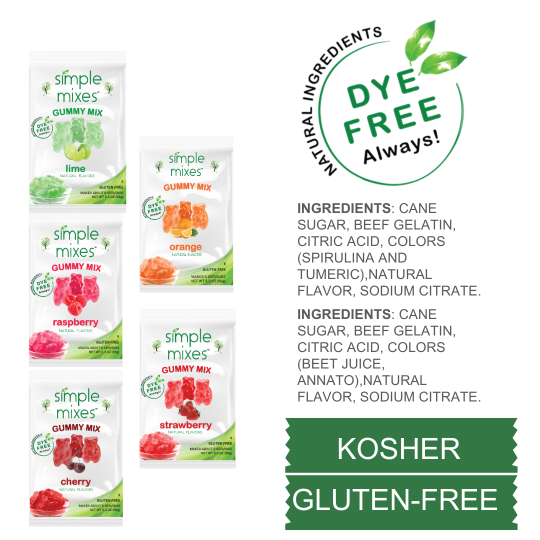 Simple Mixes Natural Dye-Free, Gluten-Free Gummy Mix - Variety - Strawberry, Raspberry, Orange, Lime & Cherry, 5 Pack