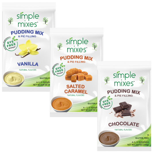 Simple Mixes Natural Dye-Free, Gluten-Free Pudding Mix - Variety - Chocolate, Vanilla & Salted Caramel, 3 Pack