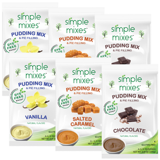Simple Mixes Natural Dye-Free, Gluten-Free Pudding Mix - Variety - Chocolate, Vanilla & Salted Caramel, 6 Pack