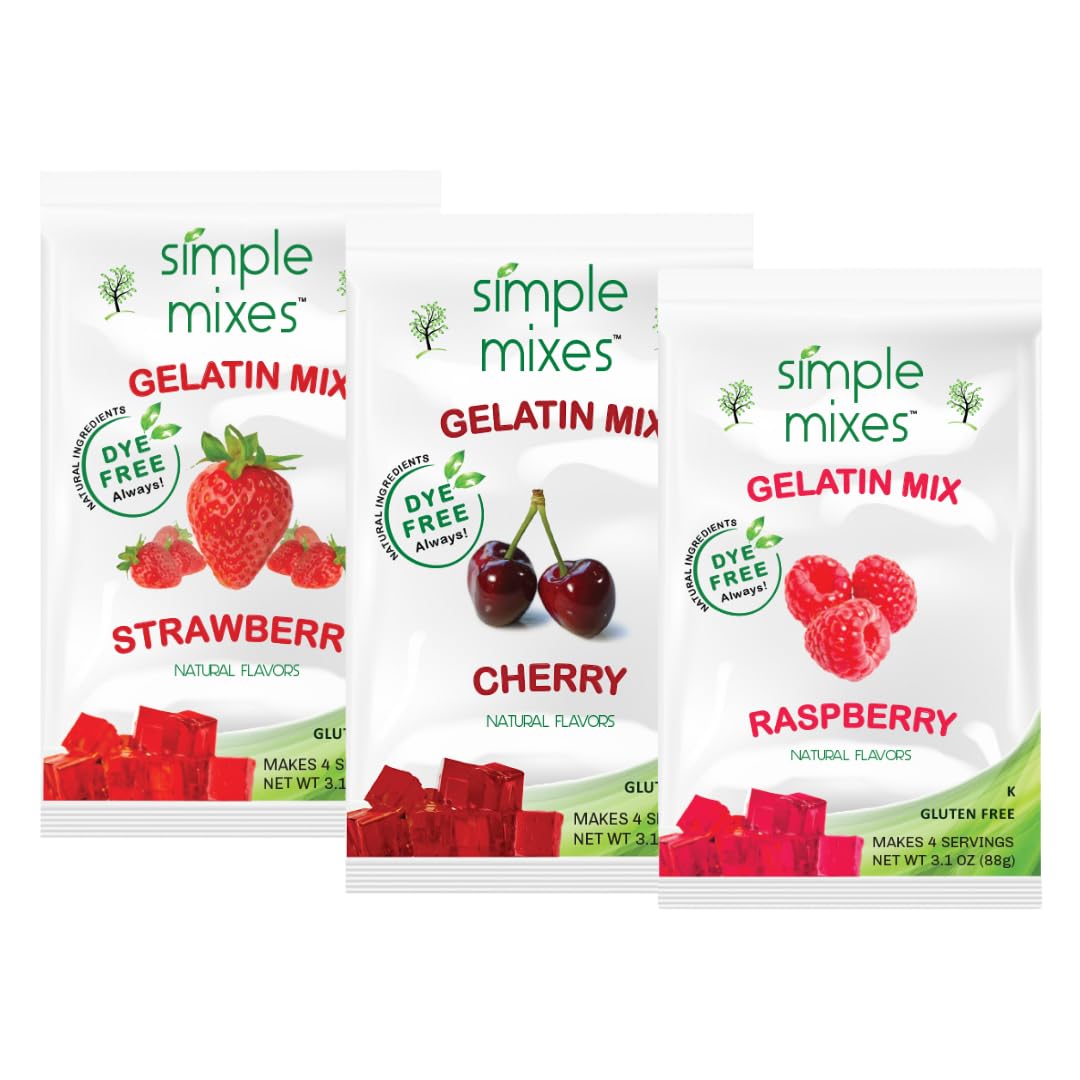 Simple Mixes Gelatin Mix - All Red - Strawberry, Raspberry, & Cherry, 3 Pack