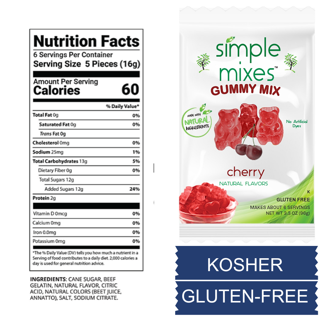 Simple Mixes Natural Gummy Mix, Variety Pack - Strawberry, Lime, Cherry, Healthy Snack, Dye-Free, Lactose-Free, Fat-Free & Gluten-Free, Kosher, 3 Pack