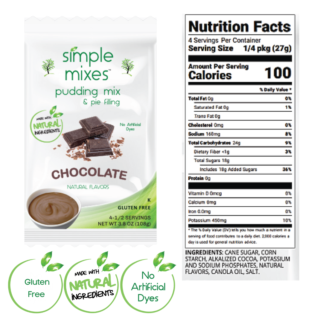 Simple Mixes Natural Instant Pudding Mix, Healthy Snack, Chocolate, Dye-Free, Fat-Free, Gluten-Free, Kosher, 3 Pack