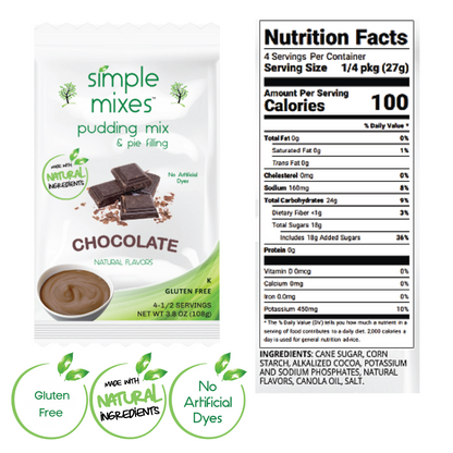 Simple Mixes Natural Instant Pudding Mix, Healthy Snack, Chocolate, Dye-Free, Fat-Free, Gluten-Free, Kosher, 3 Pack
