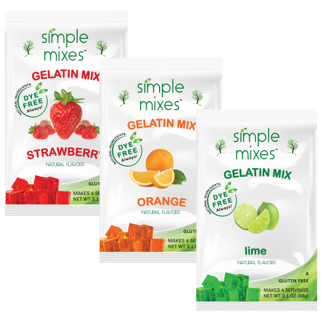 Simple Mixes Dye Free, Gluten Free , natural gelatin, gummy, puddings