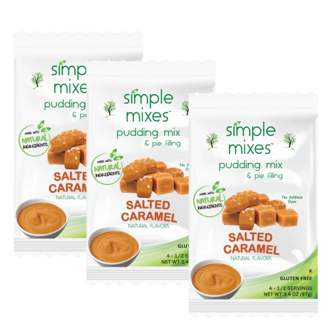 Simple Mixes Natural Instant Pudding Mix, Healthy Snack, Salted Caramel, Dye-Free, Fat-Free, Gluten-Free, Kosher, 3 Pack