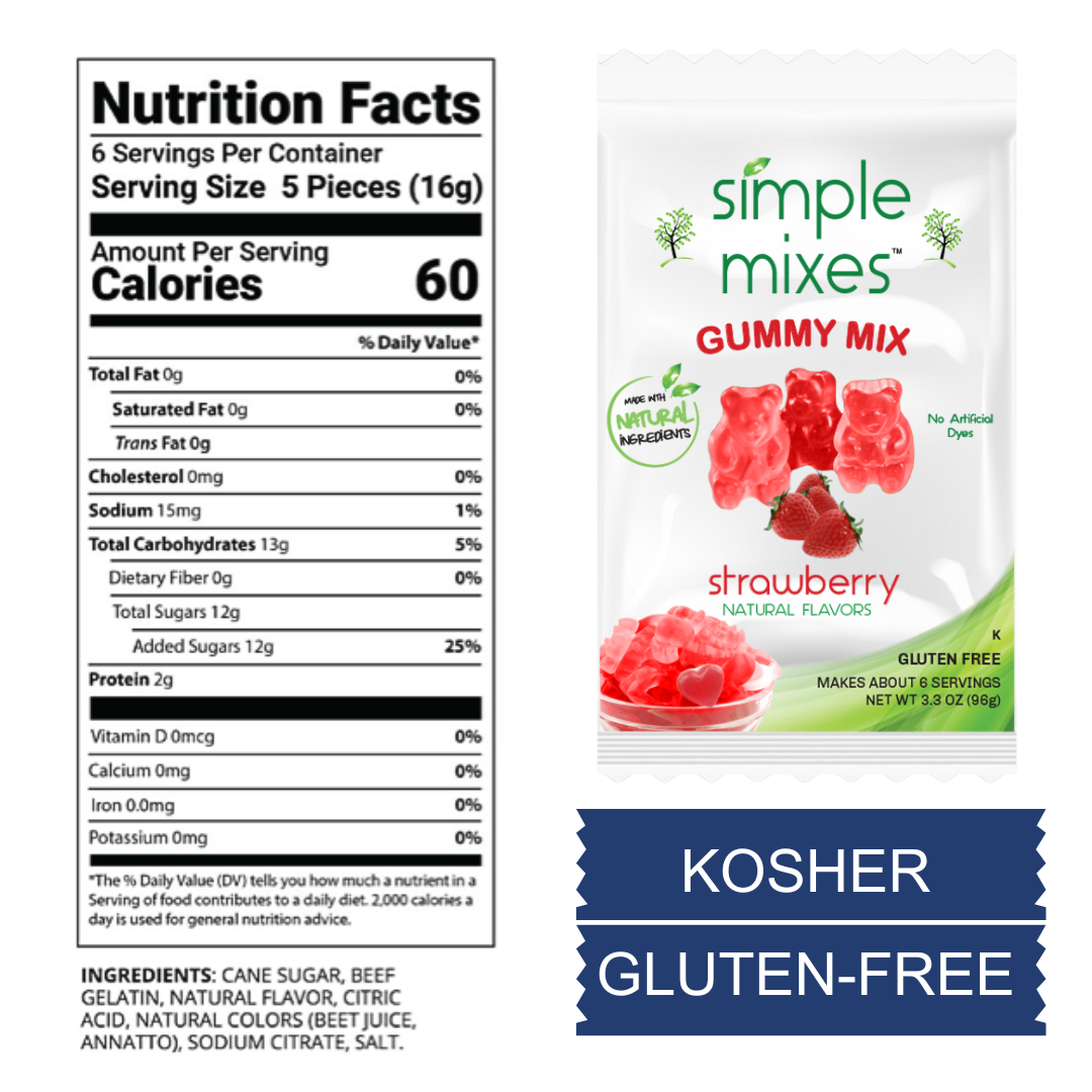 Simple Mixes Natural Gummy Mix, Variety Pack - Strawberry, Lime, Cherry, Healthy Snack, Dye-Free, Lactose-Free, Fat-Free & Gluten-Free, Kosher, 3 Pack